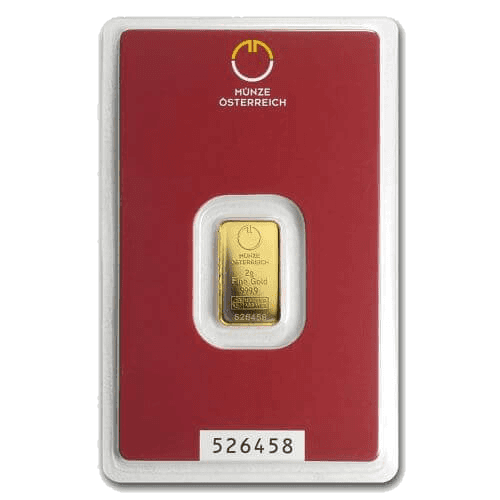2 g złota sztabka (au 999,9) — mennica akredytowana LBMA